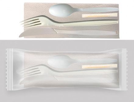  Набор приборов из биополимера(салфетка бумажная, чайная ложка, нож, вилка, зубочистка)