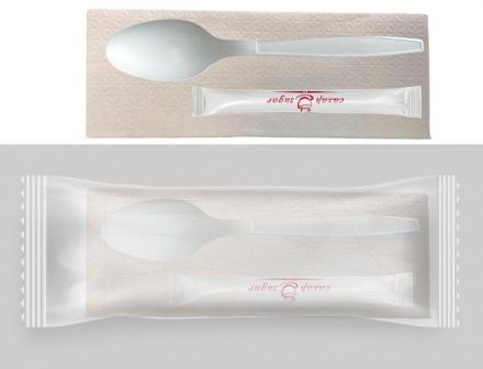  Набор приборов из кукурузного крахмала Н-3 Белый (салфетка бумажная, чайная ложка, сахар)