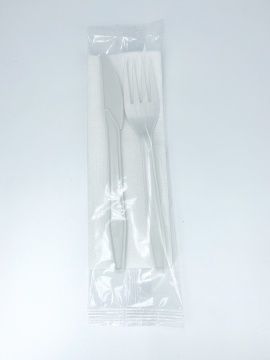 Набор приборов из кукурузного крахмала (бумажная салфетка, нож, вилка)