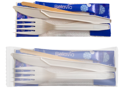 Набор приборов из биополимера (вилка, нож, размешиватель, соль, перец, сахар)