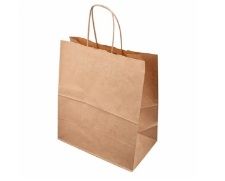 Пакет на вынос (350+150)*450мм крафт 70г/м2 с крученой ручкой 250шт/уп. РБ
