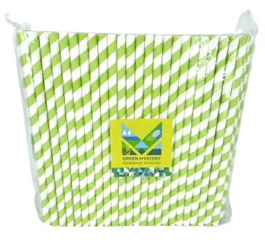 Трубочки d8 195мм бум ЛИАНА зелено-белые.250уп - арт.186621