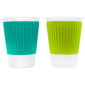 EH90-430 Стакан бумажный двухслойный с рифленой полосой 300 мл, Тетра Микс, 25/500 РФ - арт.188835